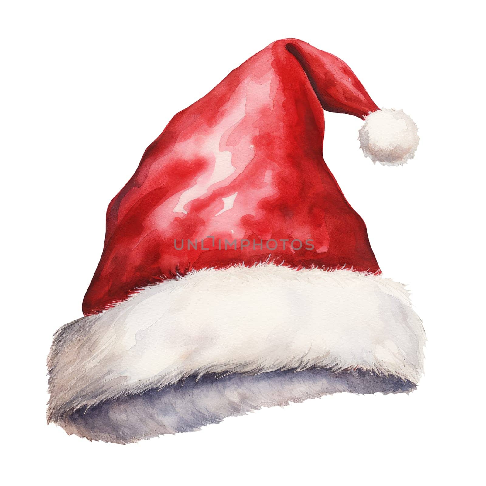 Santa Claus red hat. Watercolor illustration, isolated on white. AI