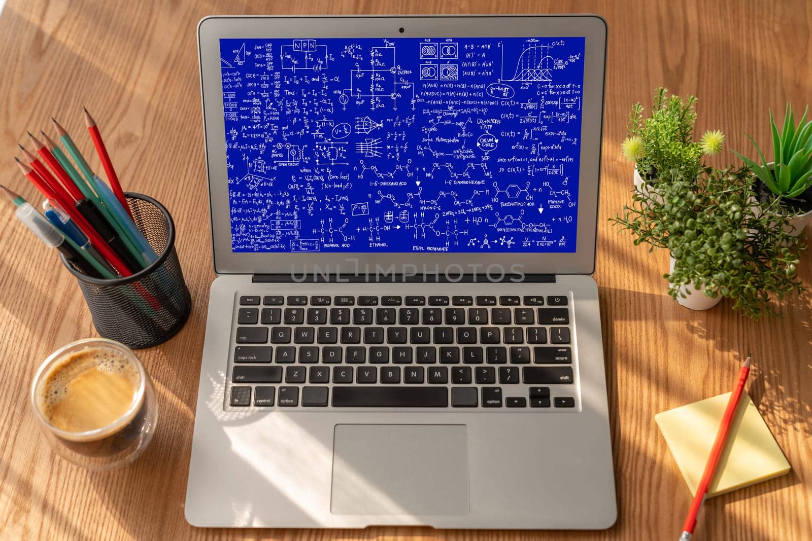 Mathematic equations and modish formula on computer screen by biancoblue