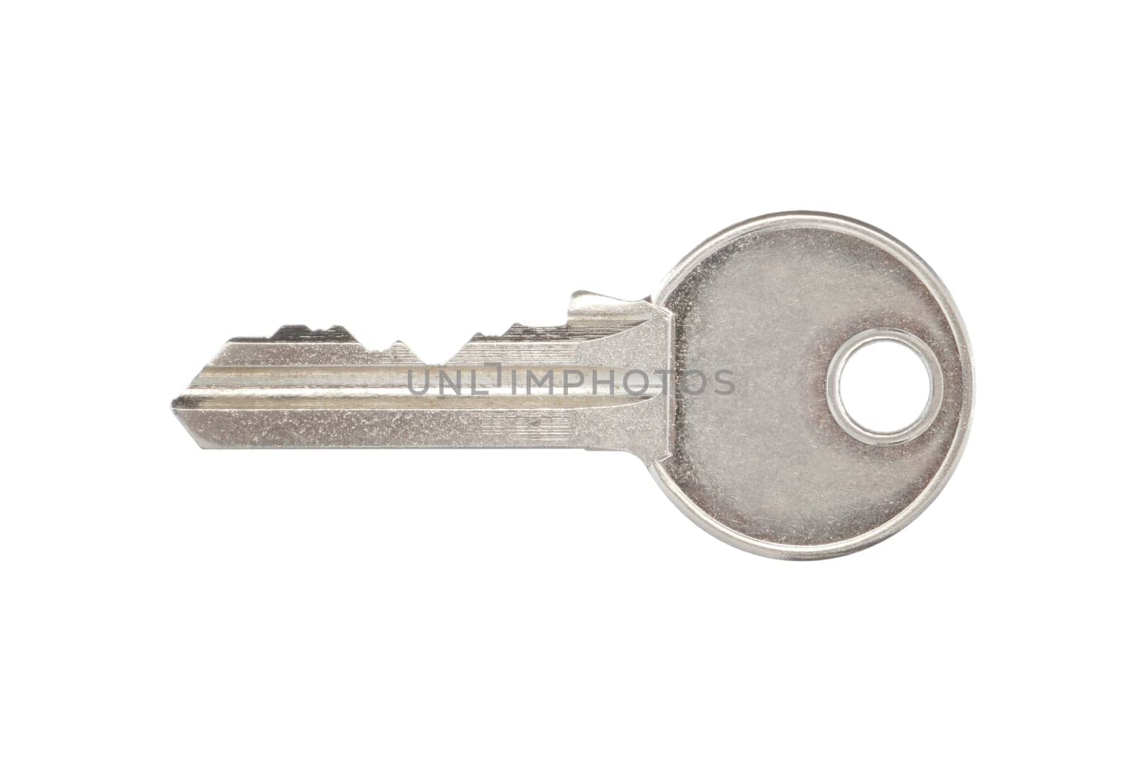 Silver house key isolated on white with clipping path