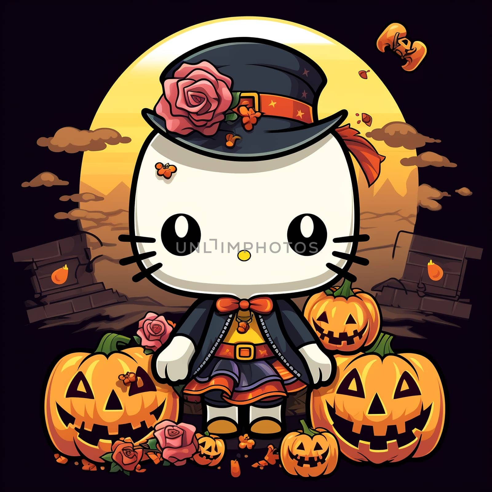 Halloween Spooky Hello Kitty. Cute Hello Kitty Kawaii. AI Generated.