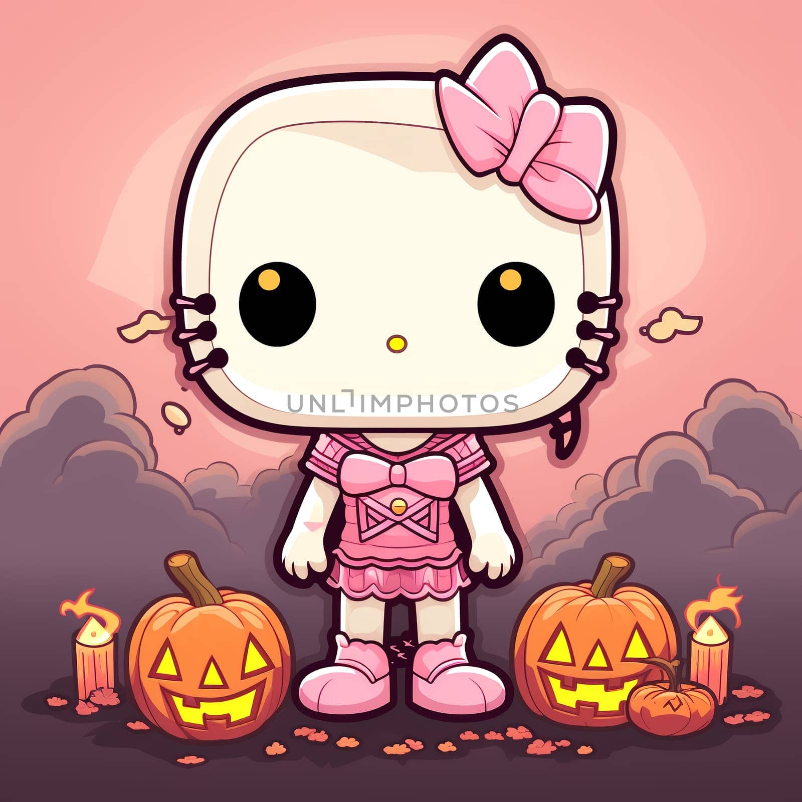 Halloween Spooky Hello Kitty. Cute Hello Kitty Kawaii. AI Generated.