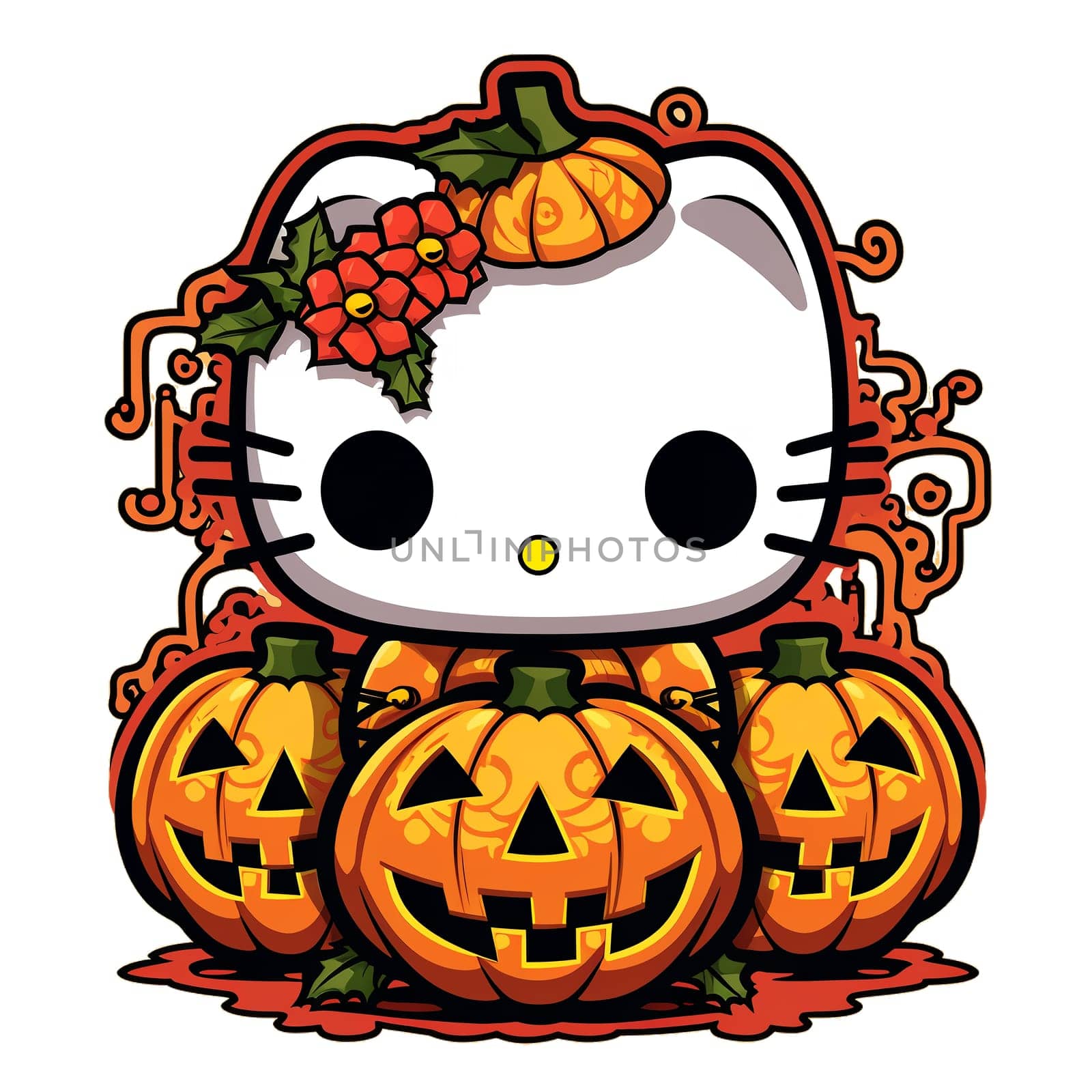 Halloween Spooky Hello Kitty. Cute Hello Kitty Kawaii. AI Generated.