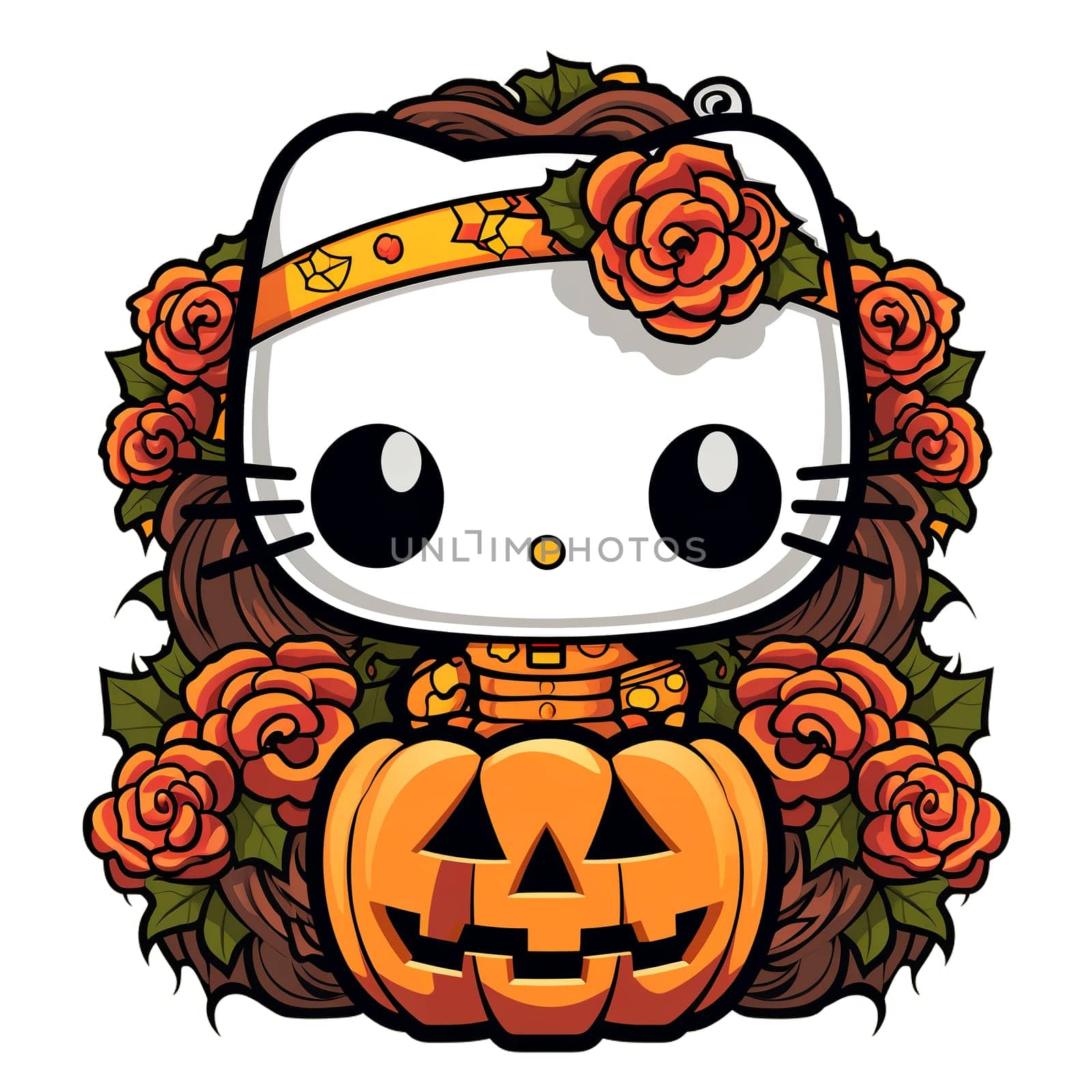 Halloween Spooky Hello Kitty. Cute Hello Kitty Kawaii. AI Generated.