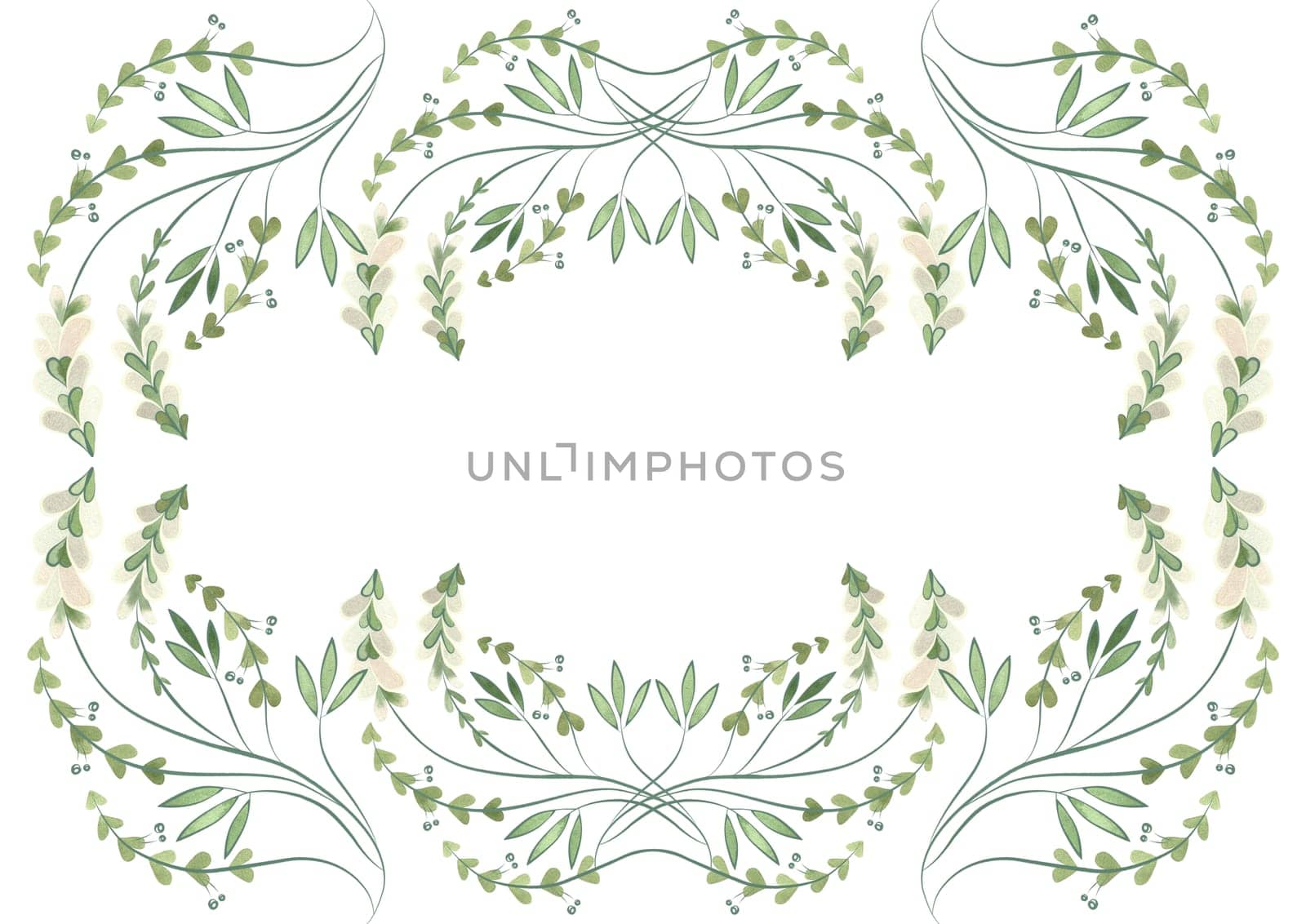Rectangular frame of wild herbs, flowers and leaves. Decor for graphic design, printing and packaging. Isolated hand-drawn watercolor illustration