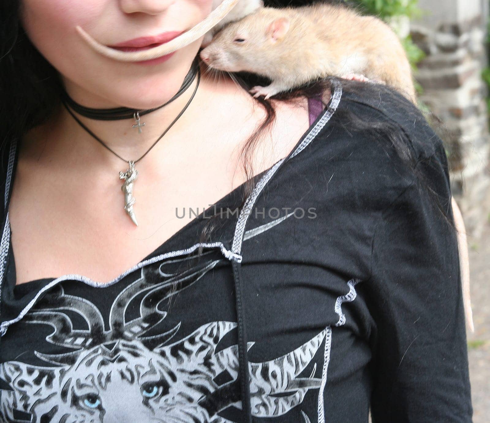 This young lady crossed my path today on my bike ride. The little animals felt "rat comfortable"" in the protection of their hair"