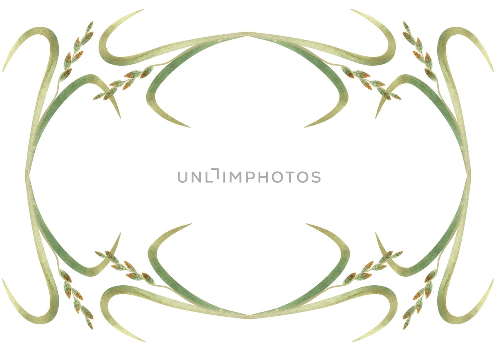 Rectangular frame of field grasses, cereals, ears and leaves. Decor for graphic design, printing and packaging. Isolated hand-drawn watercolor illustration
