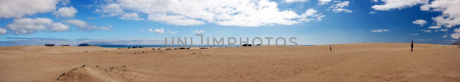 Large shifting dune on Fuerteventura with views of Lanzarote and Lobos