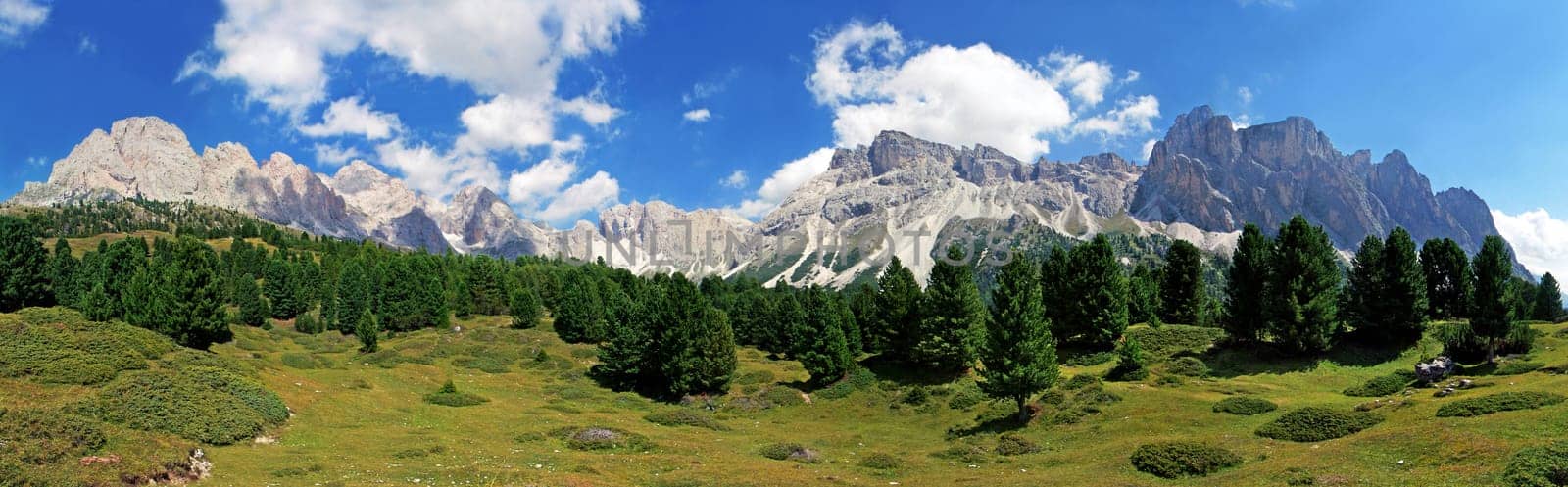 Detail (approx. 240° viewing angle) from my 360° panorama on the Seceda plateau.