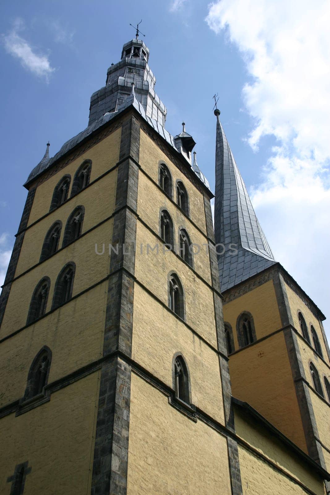 The two unequal towers are the landmark of the church of St. Nicolai in Lemgo (Lipperland)