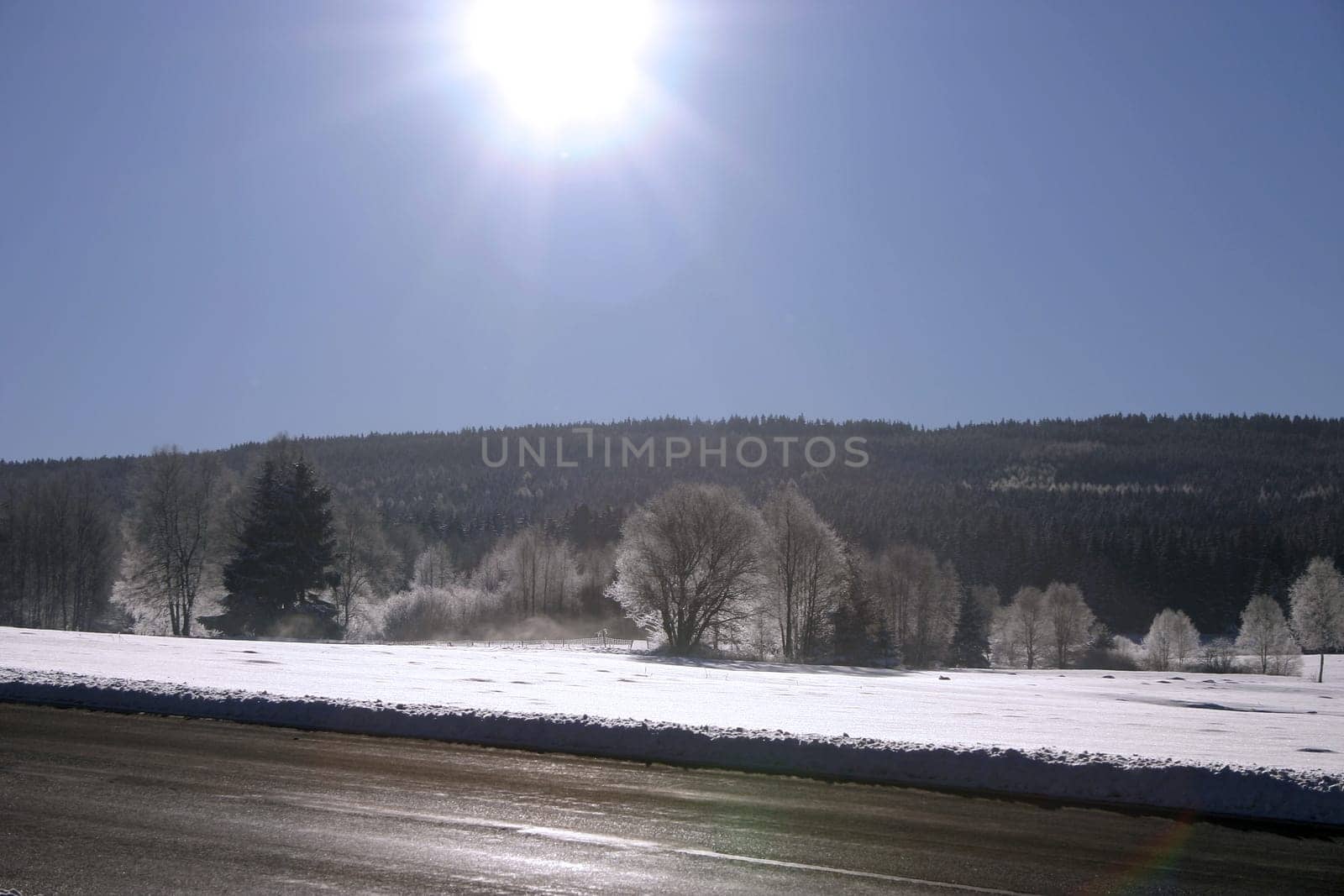 Snow-covered landscape near Kornbach