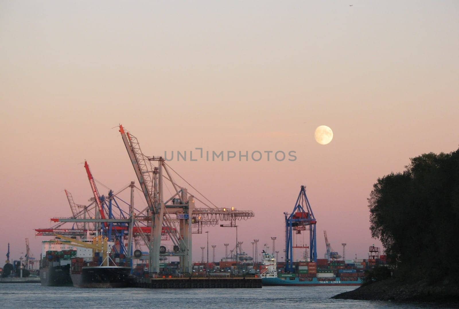 Full moon over the harbor