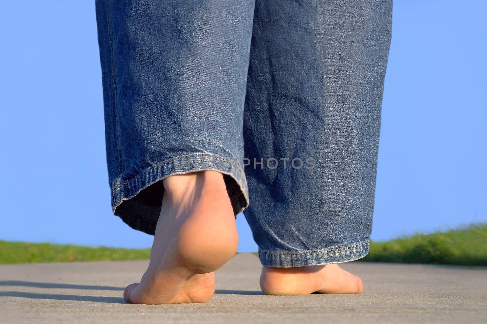 Walking barefoot down the street