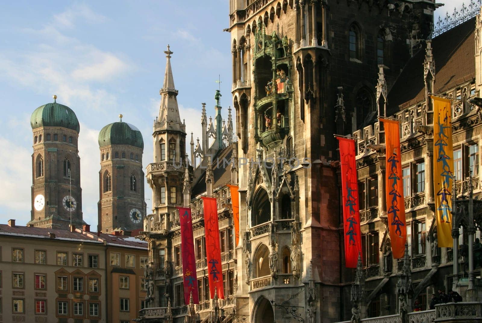 City Hall and Frauenkirche in Munich,on Marienplatz