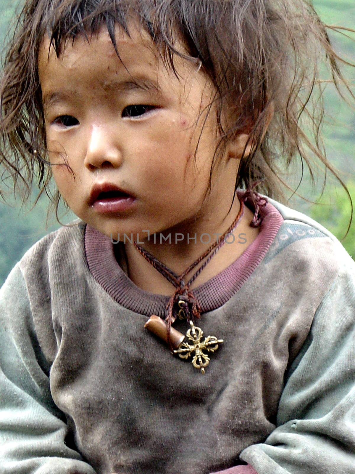 Portrait of a girl from a two-house settlement in Sikkim/ North India