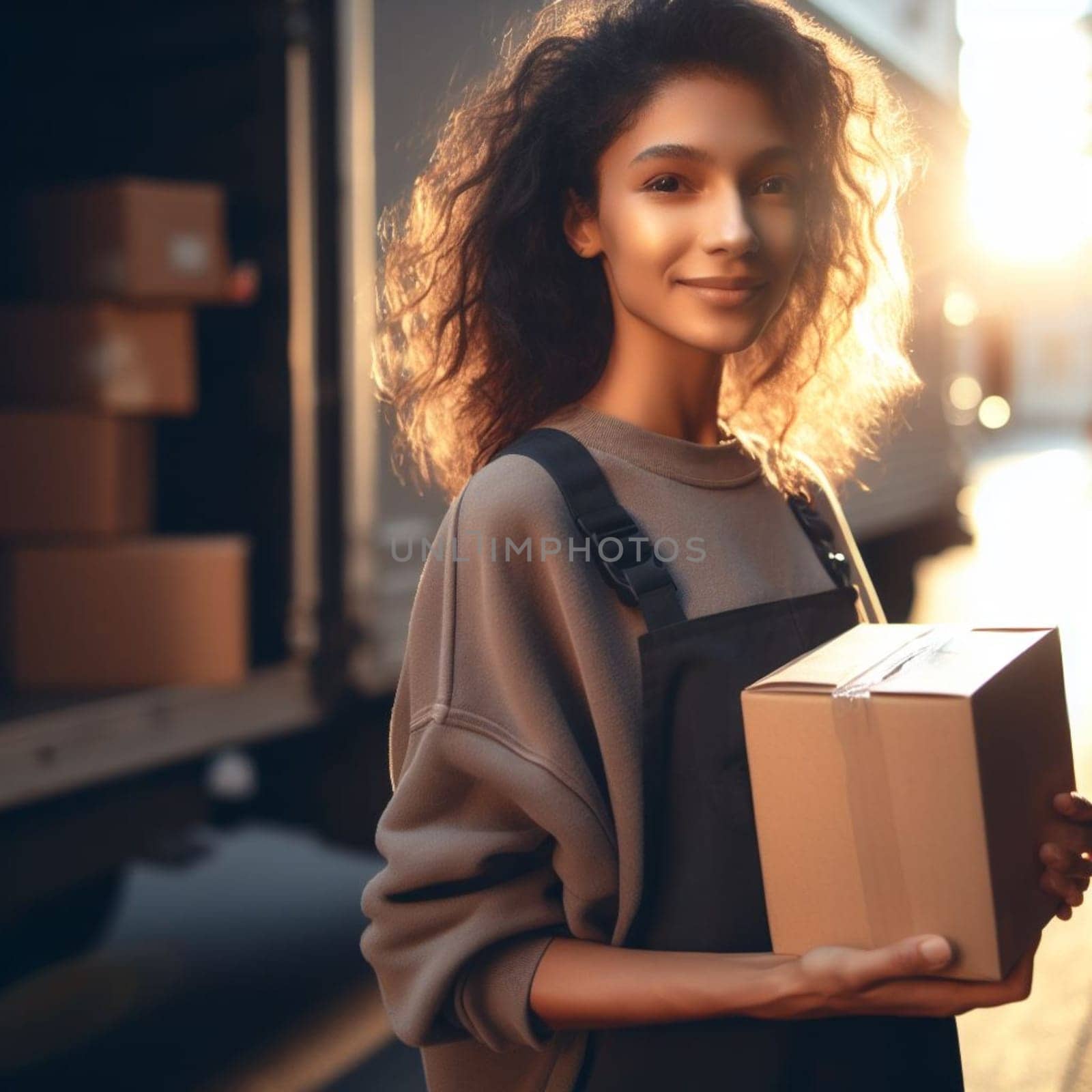woman courier delivering e-commerce shopping and orders to the customers by verbano