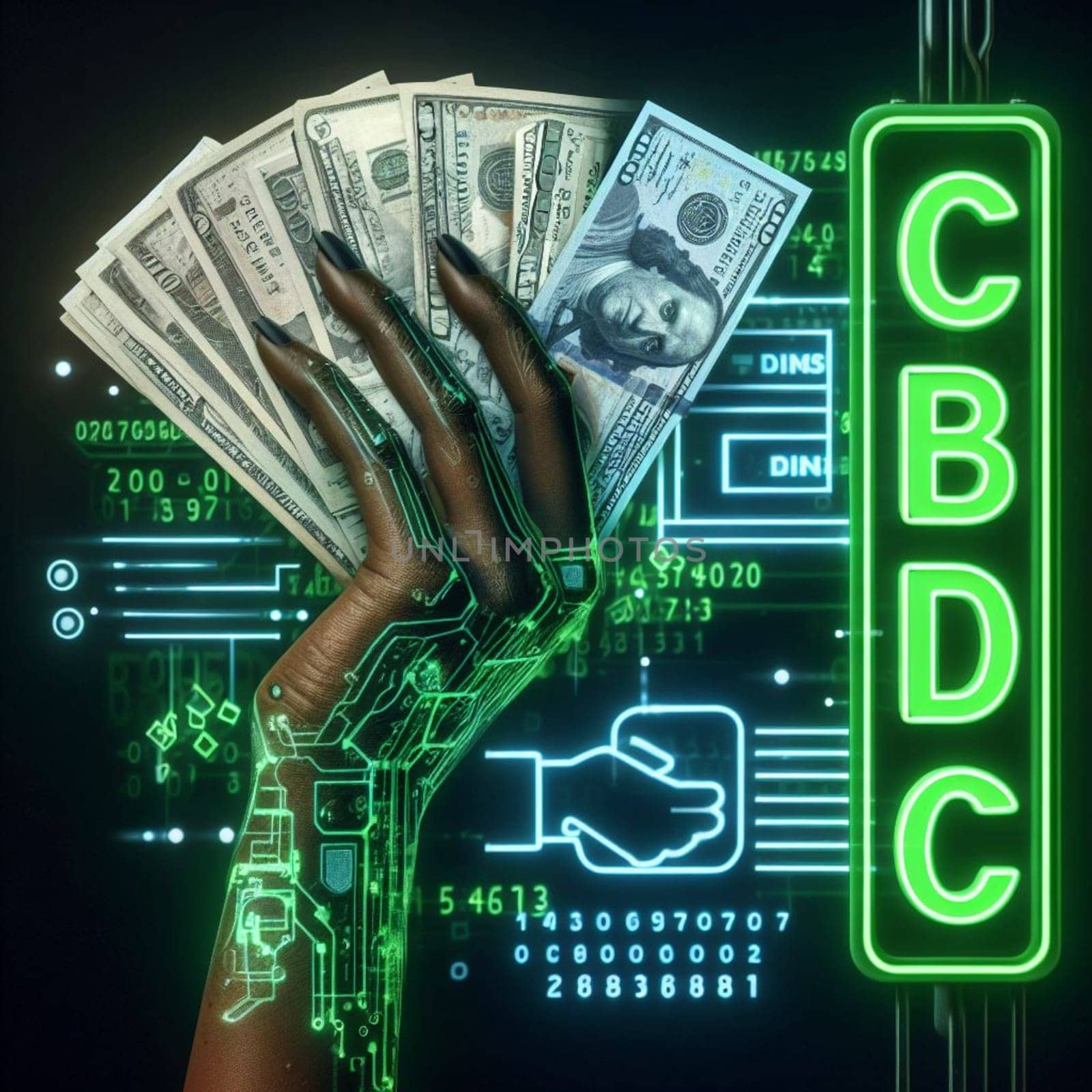 central bank digital currency and crypto signs graphic virtual money concept ai generative art
