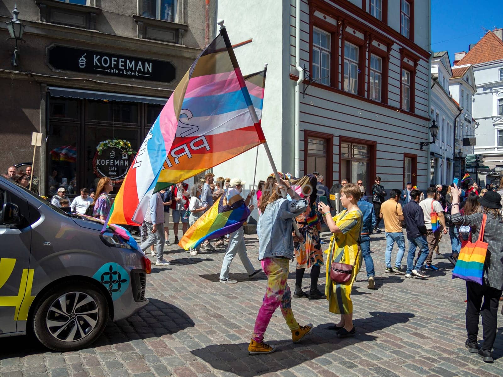 TALLINN, ESTONIA - JULY, 08, 2017: Annual gay pride parade of freedom and diversity, happy participants walking by Dimidov27@mail.ru