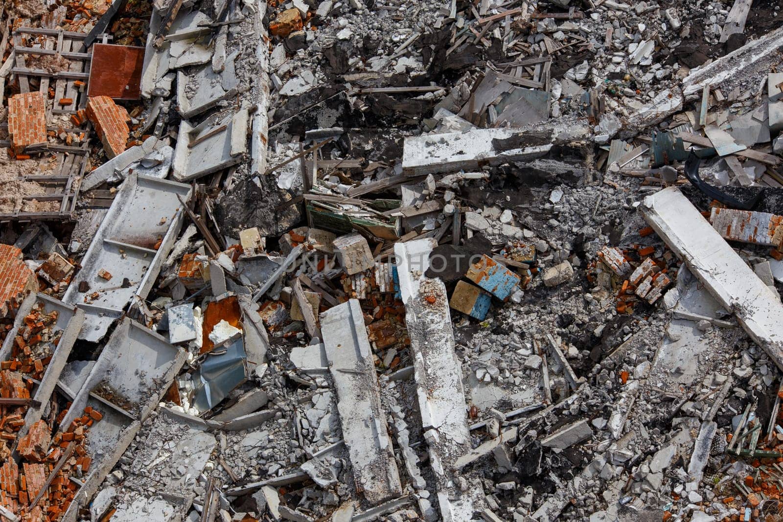 building rubble, full-frame high angle view.