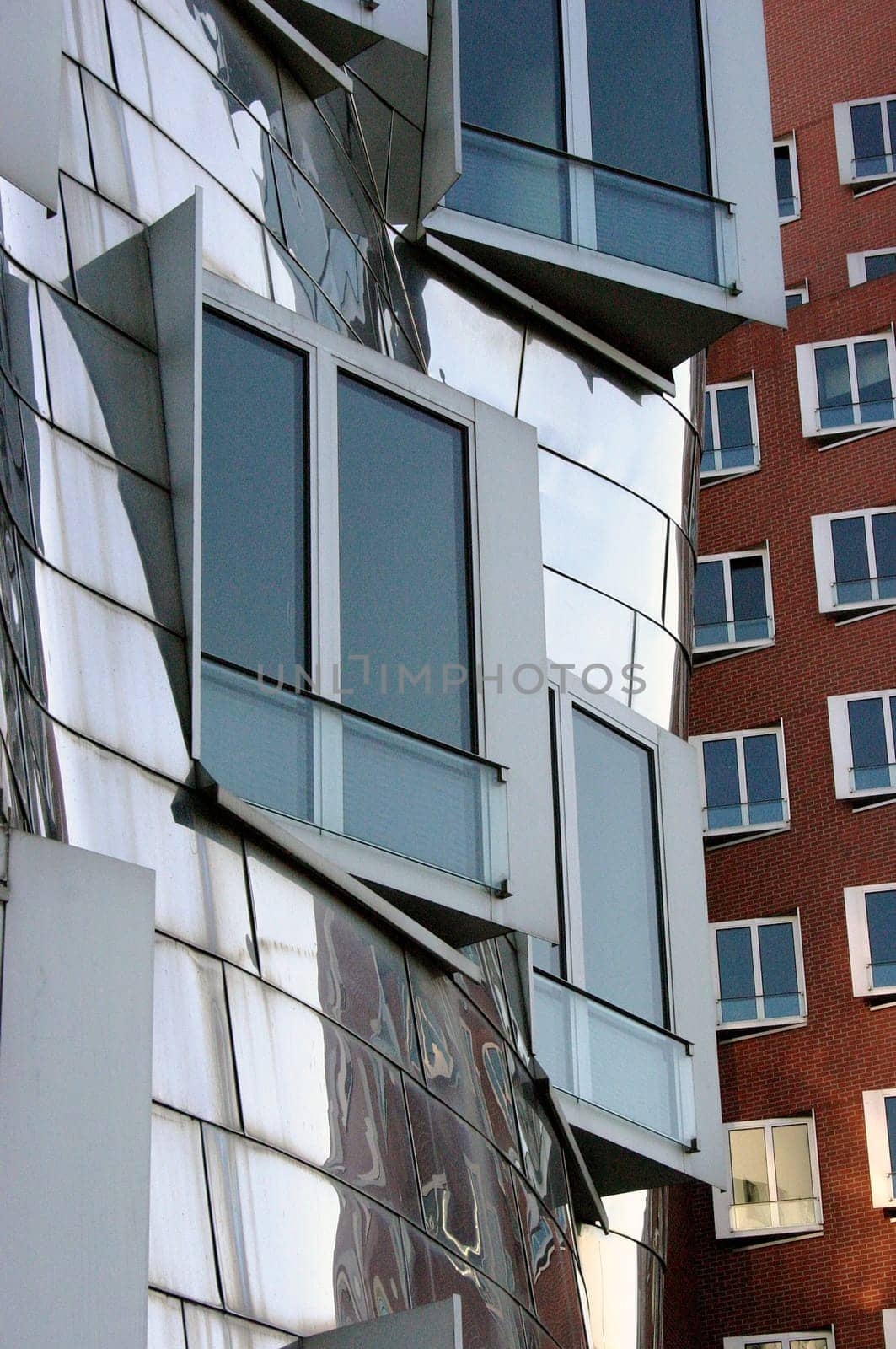 Facade of a house designed by architect Frank O. Gehry in Düsseldorf's Medienhafen