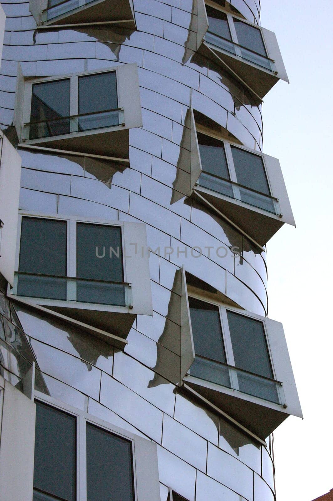 Facade of a house by the architect Frank O. Gehry in Düsseldorf's Medienhafen.