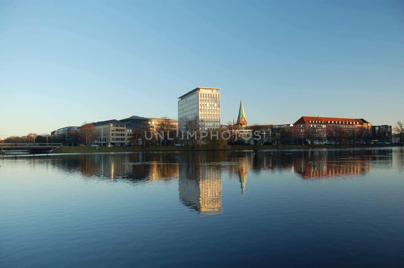 Business center of Kiel,Schleswig-Holstein with reflection in the Kleiner Kiel