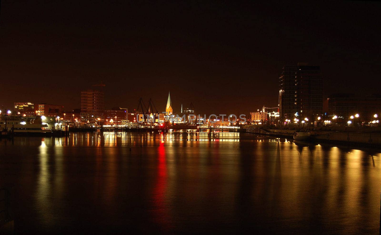 Kiel skyline at night,seen from the east bank