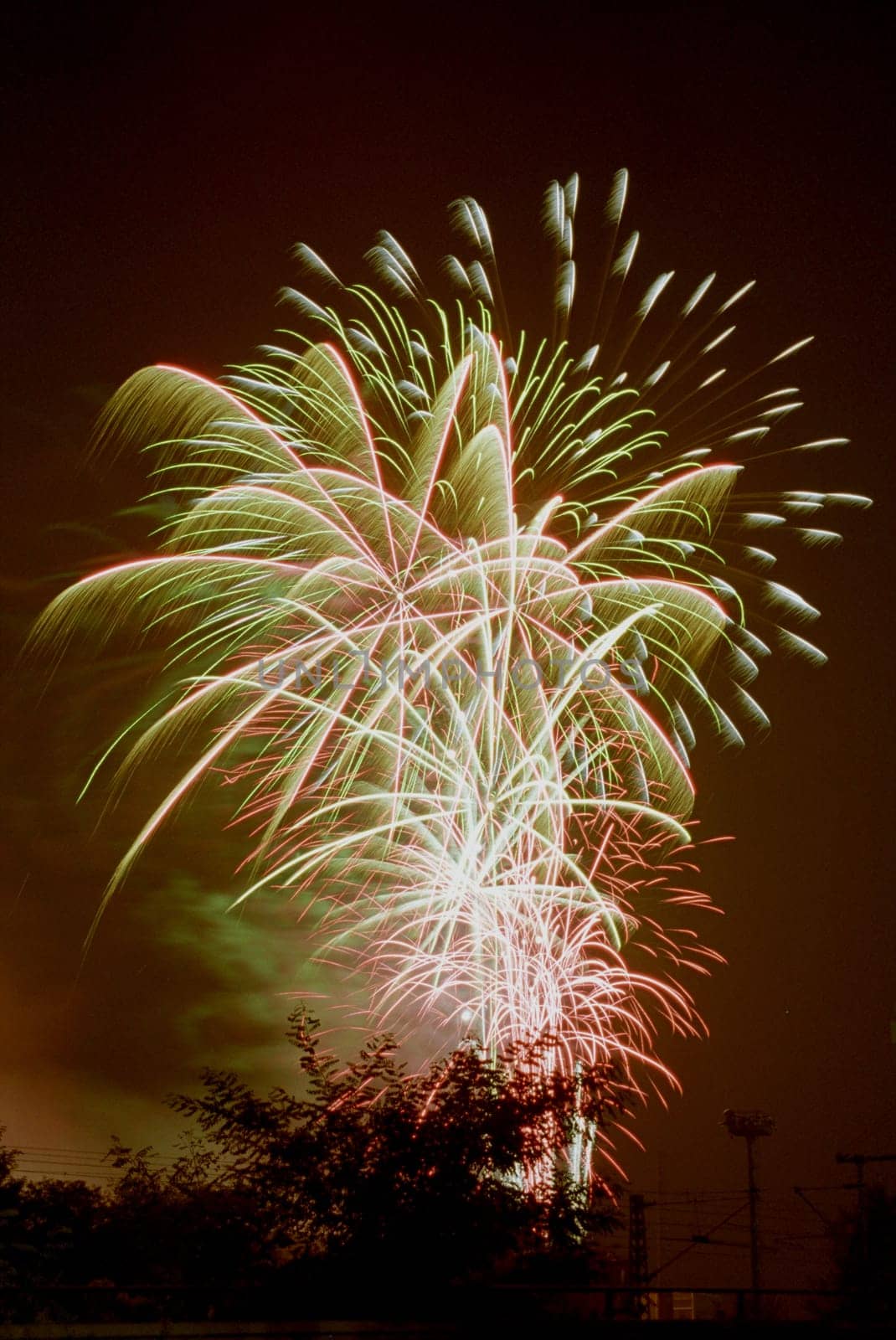 High-altitude fireworks on the occasion of the Day of German Unity in Potsdam,analogue photo,Canon EOS 300 V