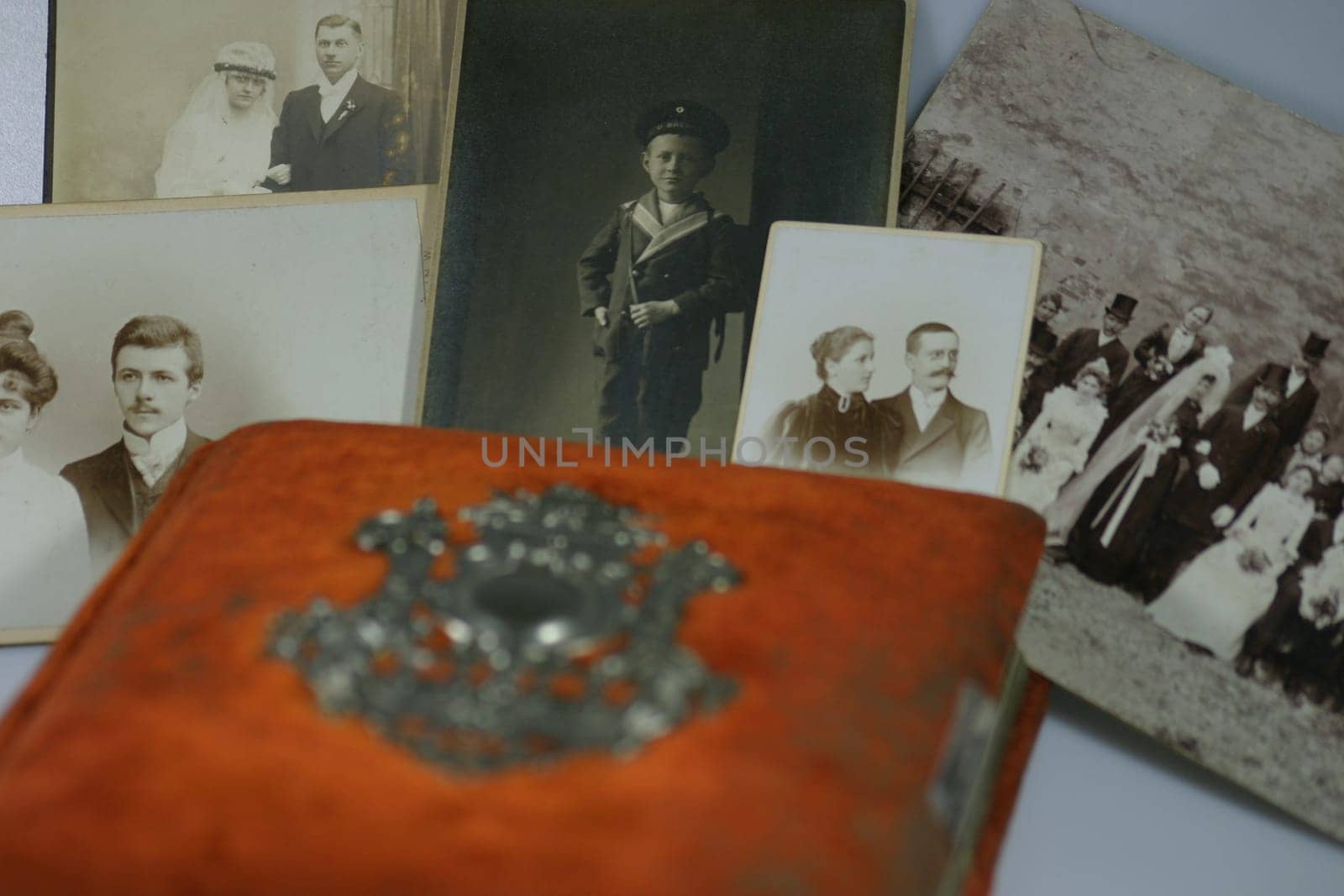 Ancient photo album and old family photos