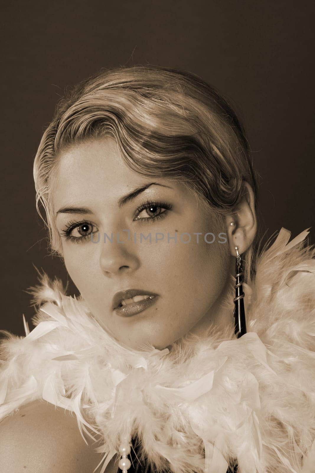 Portrait photo of a woman dressed in the style of the 20s