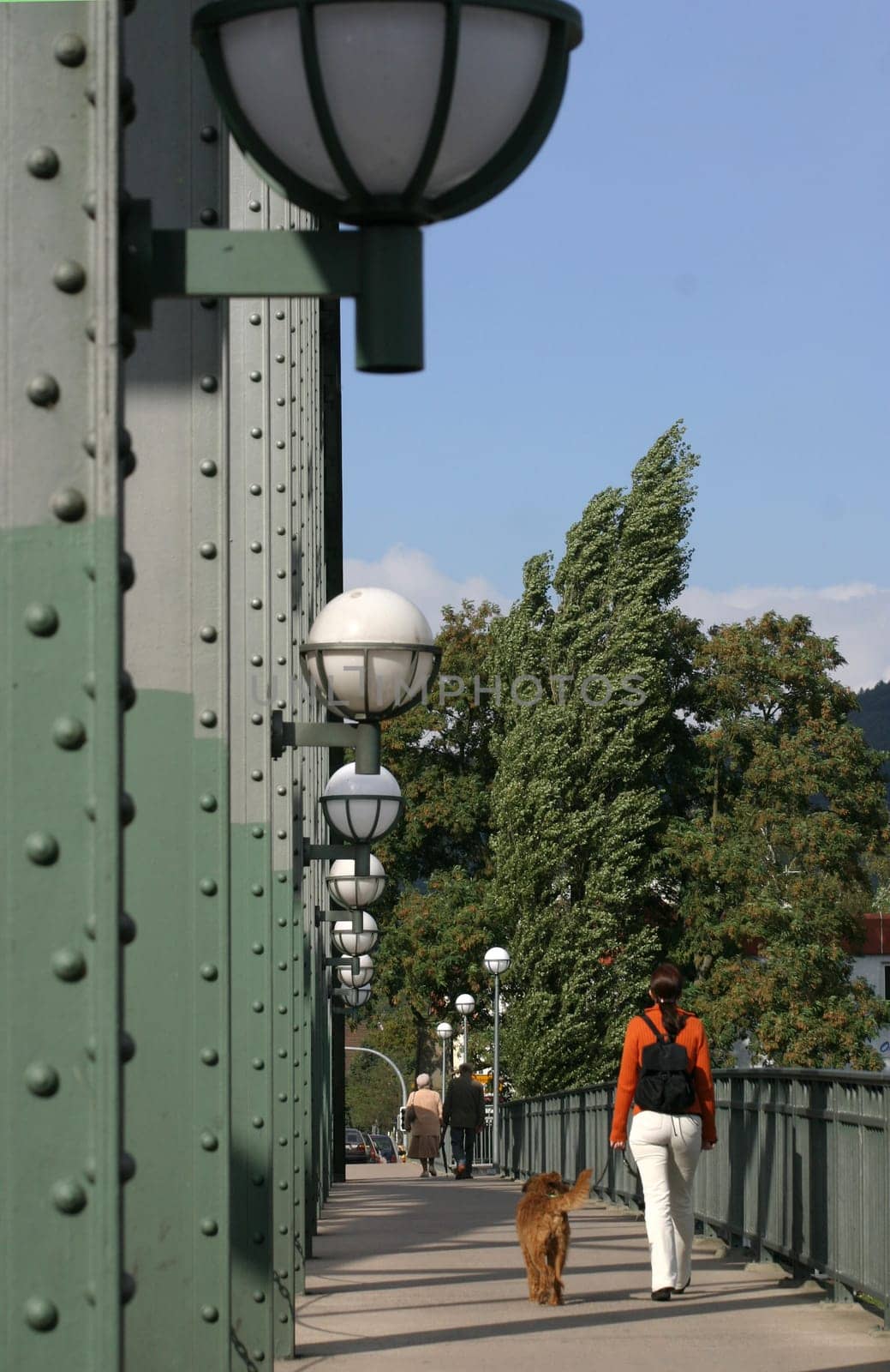 Pedestrians on the Weser Bridge in Rinteln