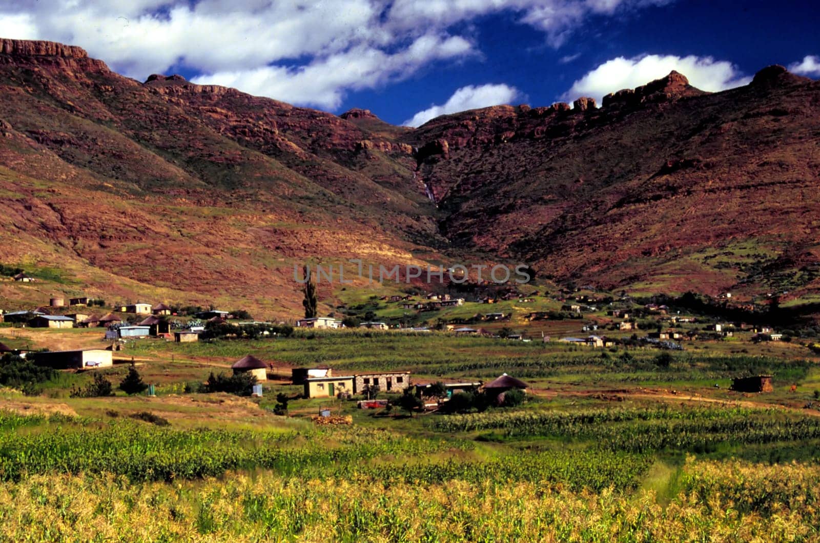 Typical landscape in the mountainous region of Lesotho in southern Africa