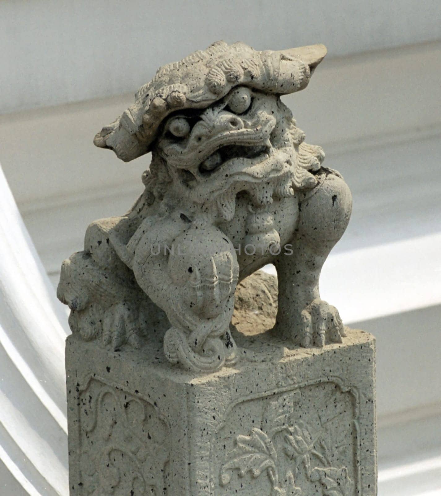 Chinese guardian figure made of stone in the shape of a lion