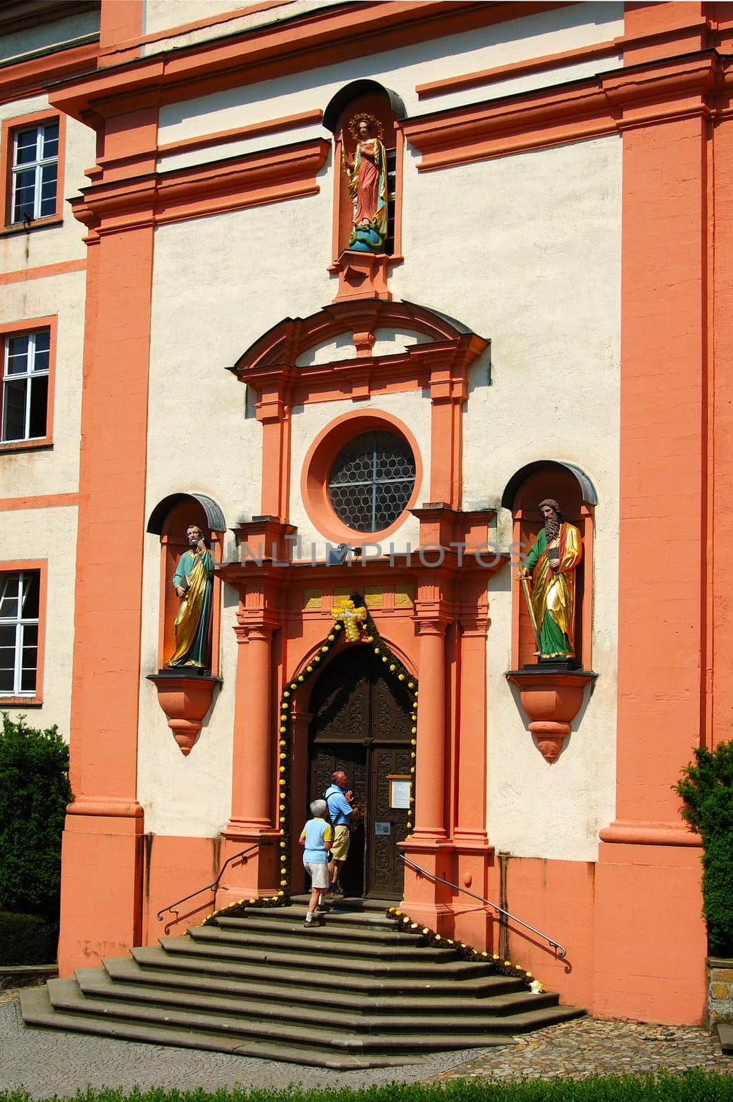 Entrance to the monastery church Monastery of St. Trudpert in the Münstertal im Breisgau Black Forest Germany