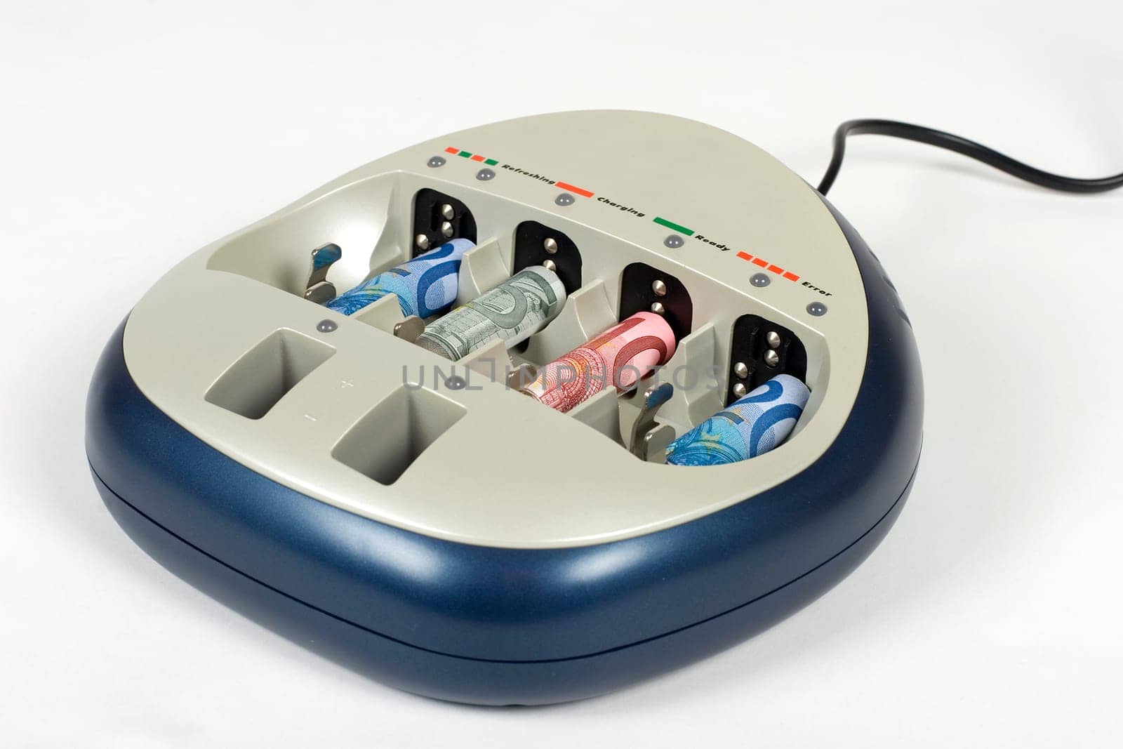 Money charger Battery charger in which banknotes are charged