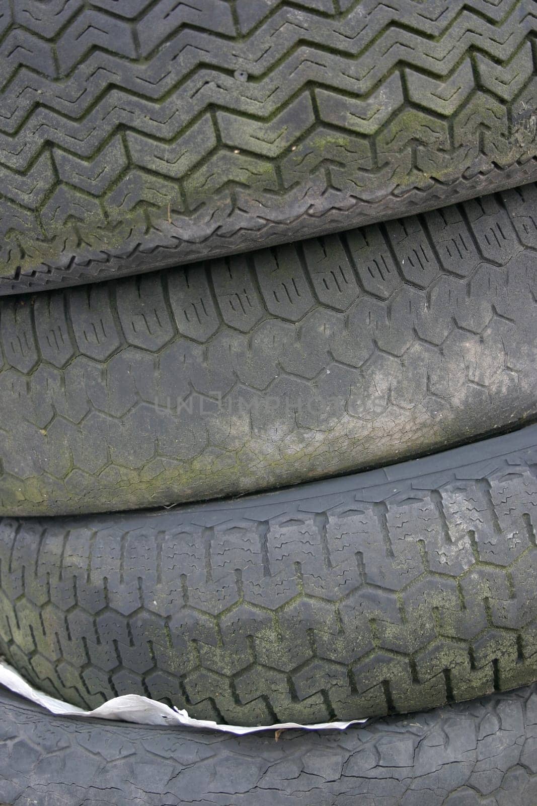 Stack of worn-out car tires