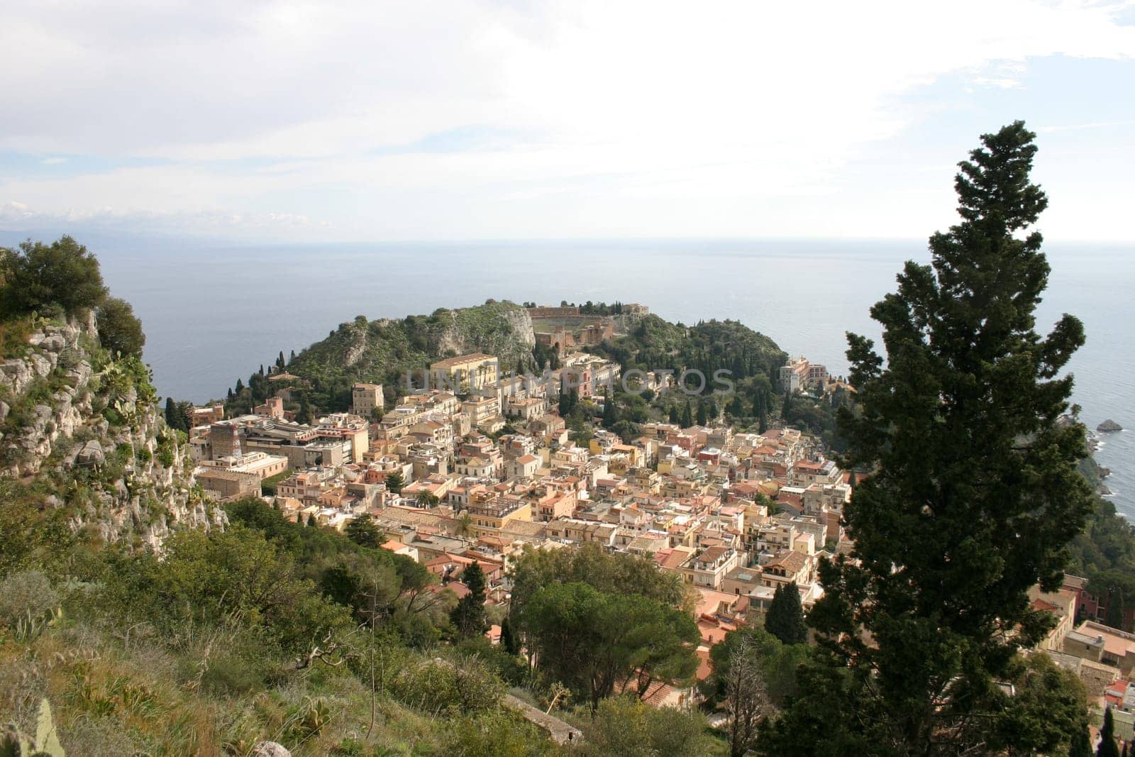 View of Taormina (Sicily) - in the background the Mediterranean Sea