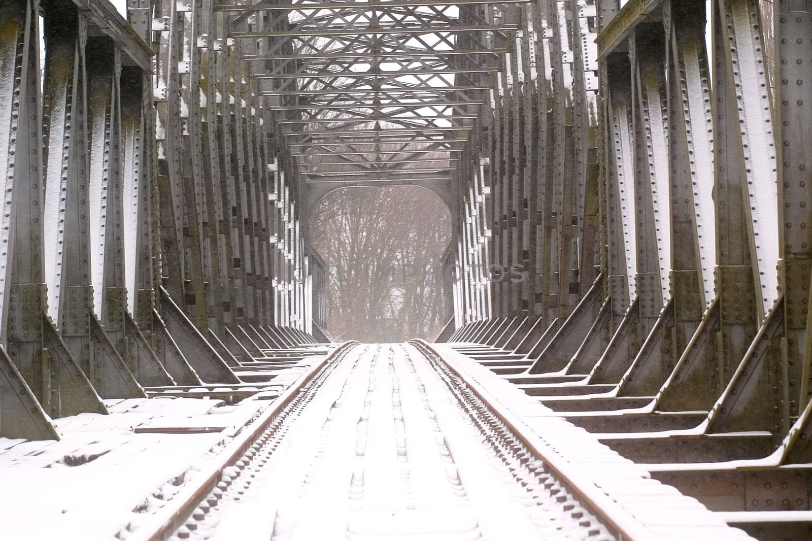 Old dilapidated railway bridge over the Weser in Hoya.