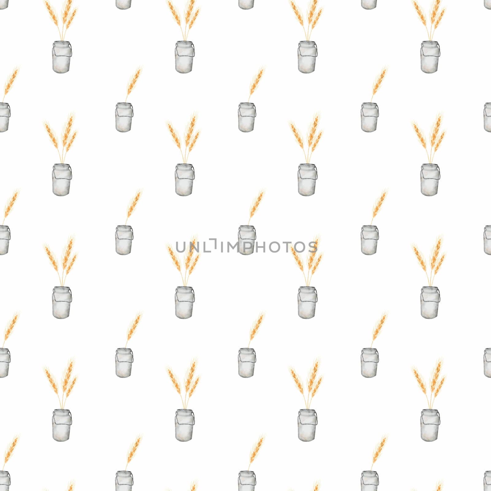 seamless pattern of ears of wheatwith a with can. elegant pattern with wheat for printing on textiles, bed linen, wrapping paper, pajamas, summer dresses. High quality photo