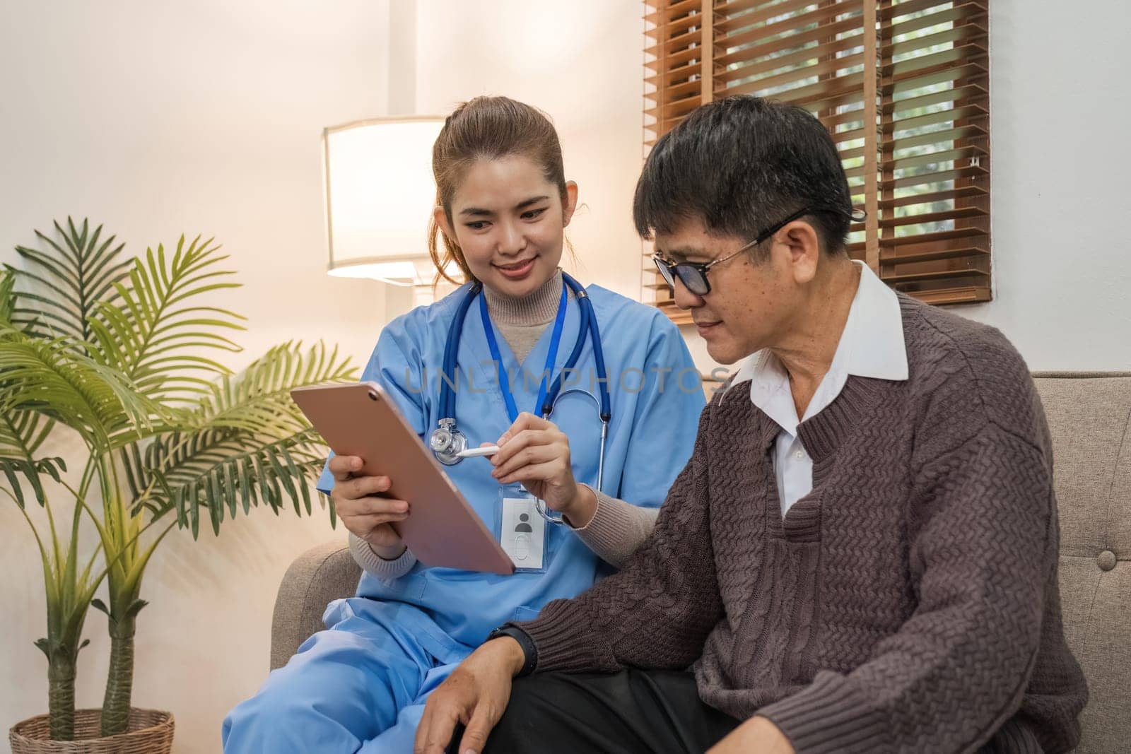 Nurse, hands and senior patient in empathy, safety and support of help, trust and healthcare consulting. Nursing home, counseling and gratitude for medical caregiver, client and hope in consultation.