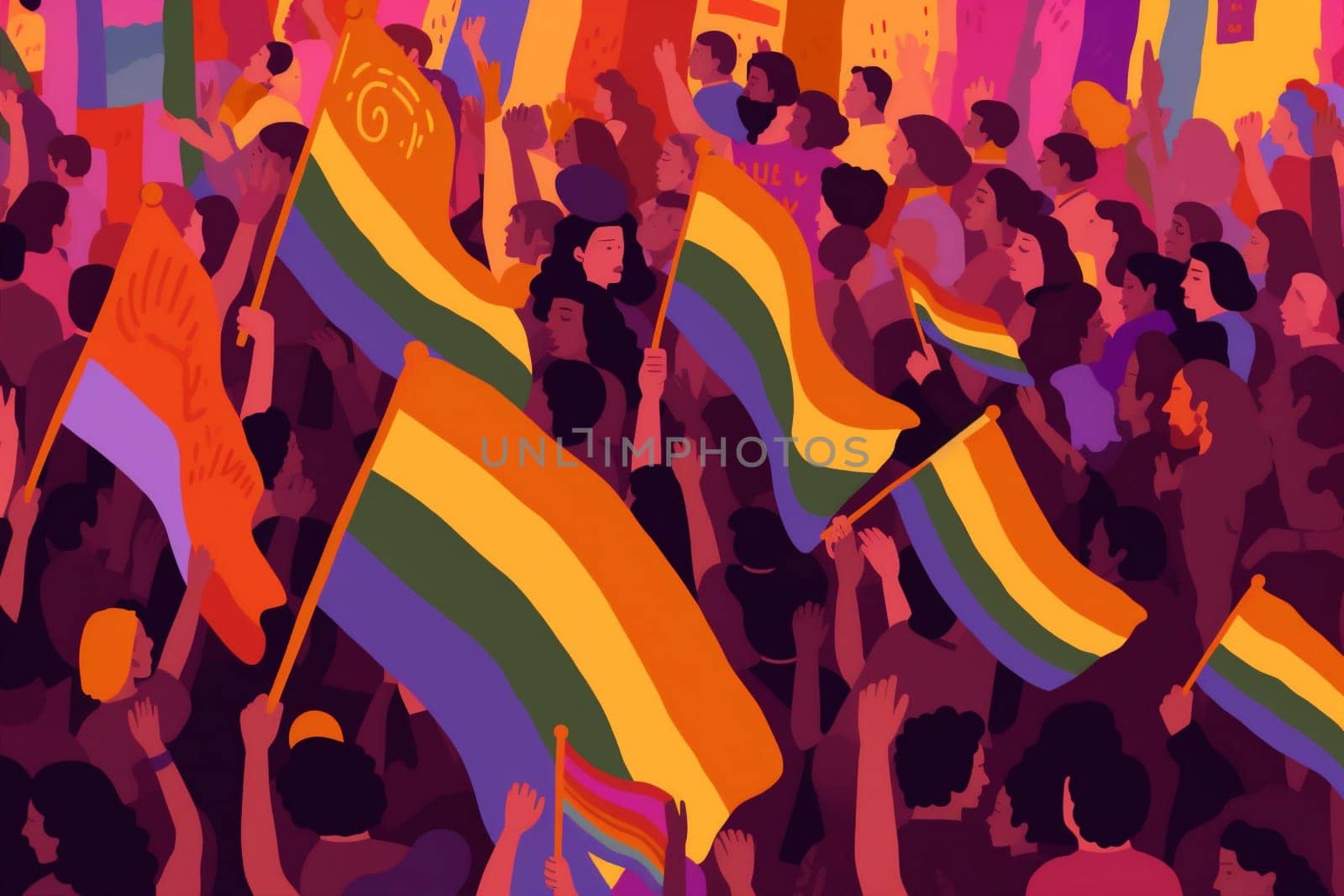 lifestyle lgbt pride demonstration freedom flag illustration celebration homosexual right rainbow person group concept community social transgender parade colourful homosexuality. Generative AI.