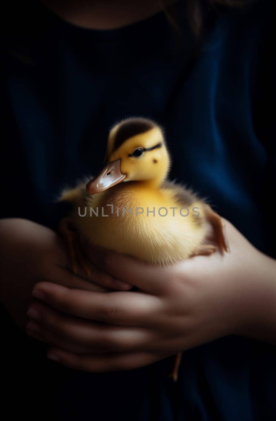 yellow close-up girl bird farm little duckling child duck hand. Generative AI. by Vichizh