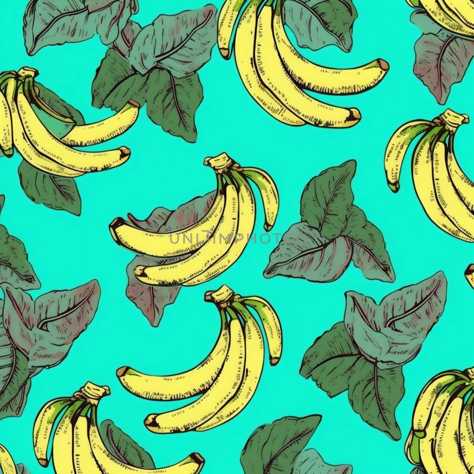 delicious yellow natural fresh design tasty sweet vitamin texture fruit banana trendy pattern food blue colorful textile abstract vegetarian ingredient background. Generative AI.