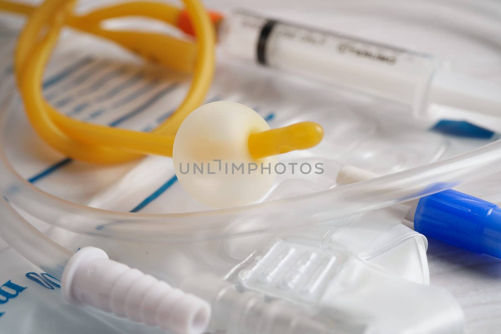 Foley catheter and urine drainage bag collect urine for disability or patient in hospital.