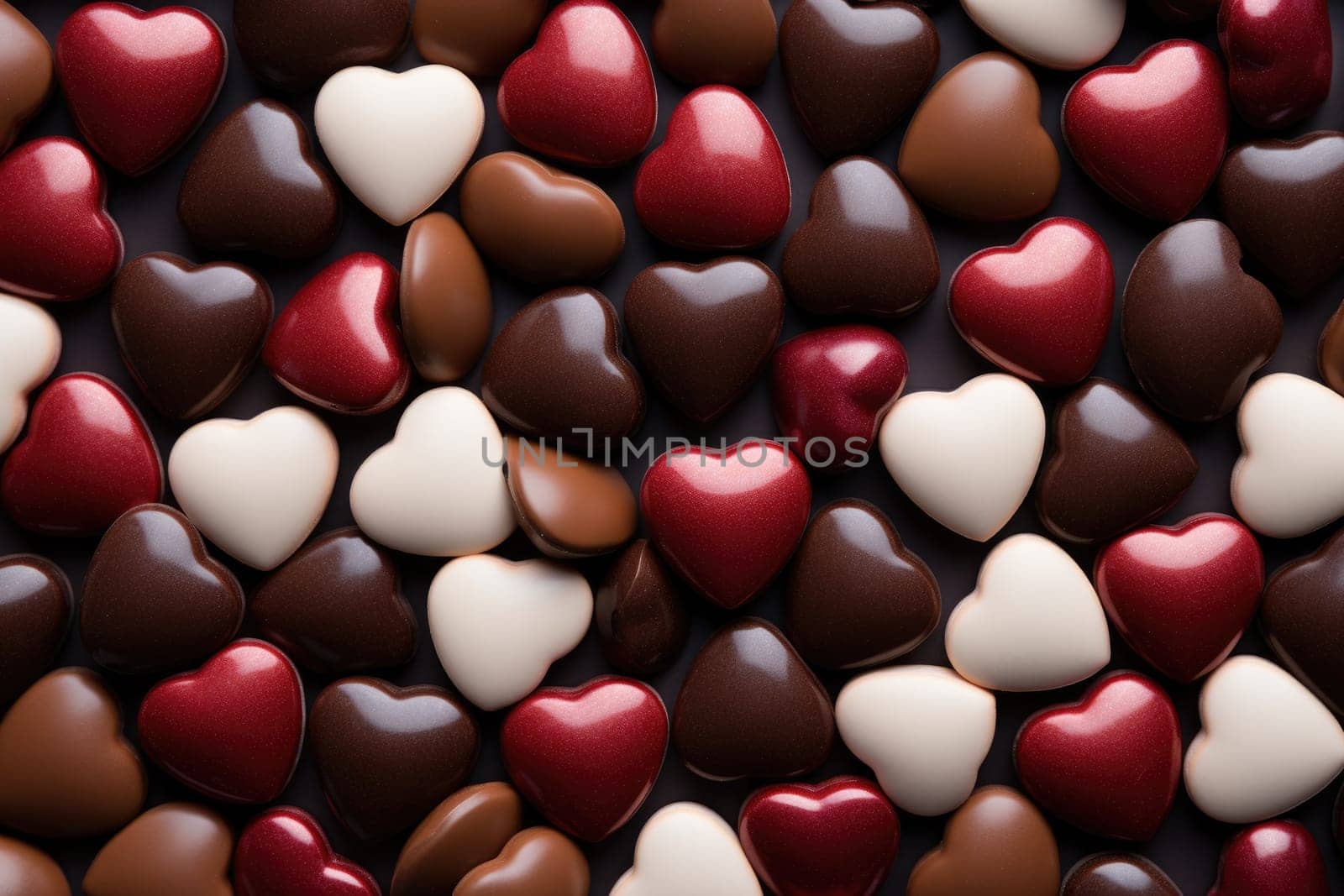 Valentine day. Chocolate candies in heart shape texture, AI Generated