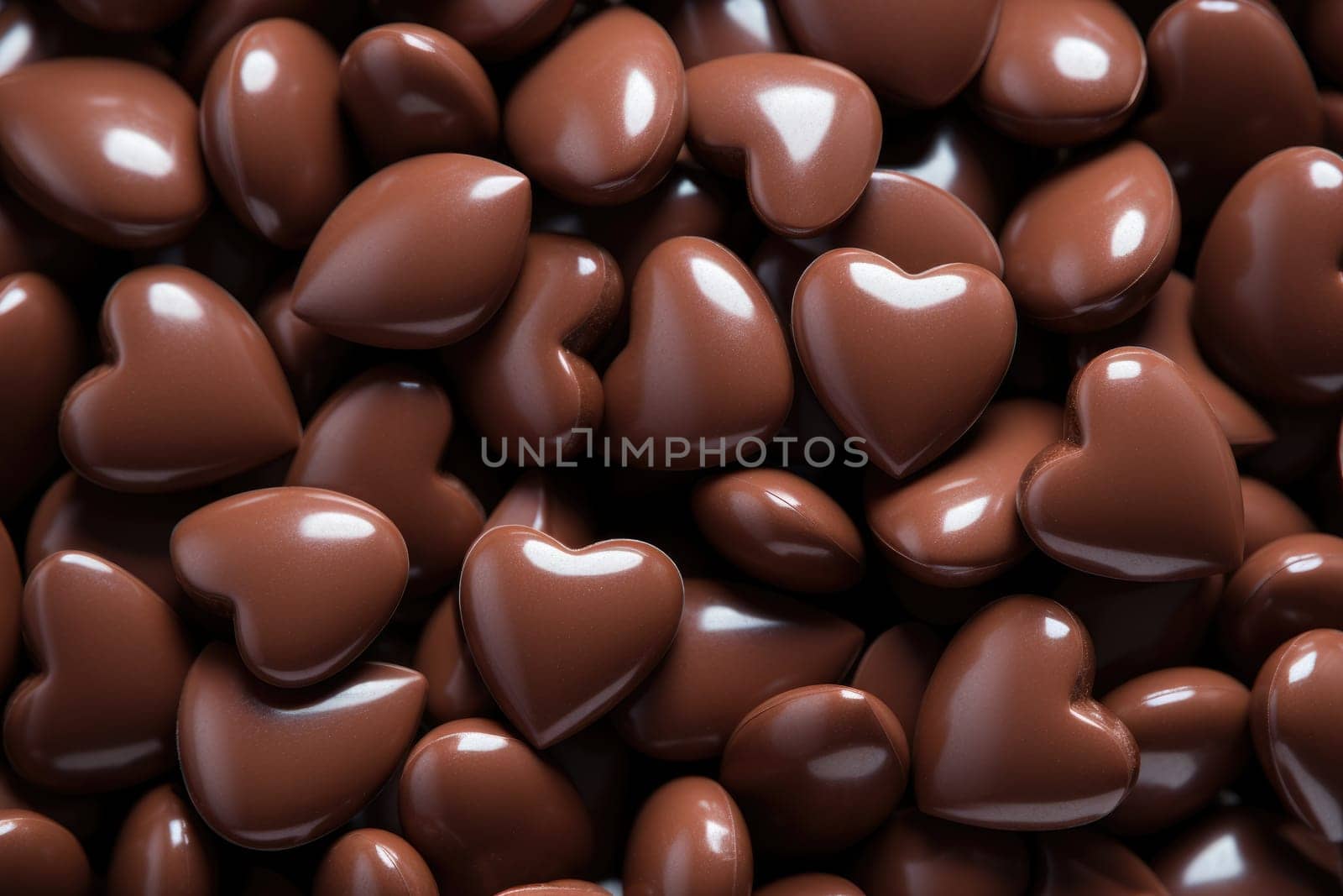 Chocolate candies in heart shape texture, AI Generated by Desperada
