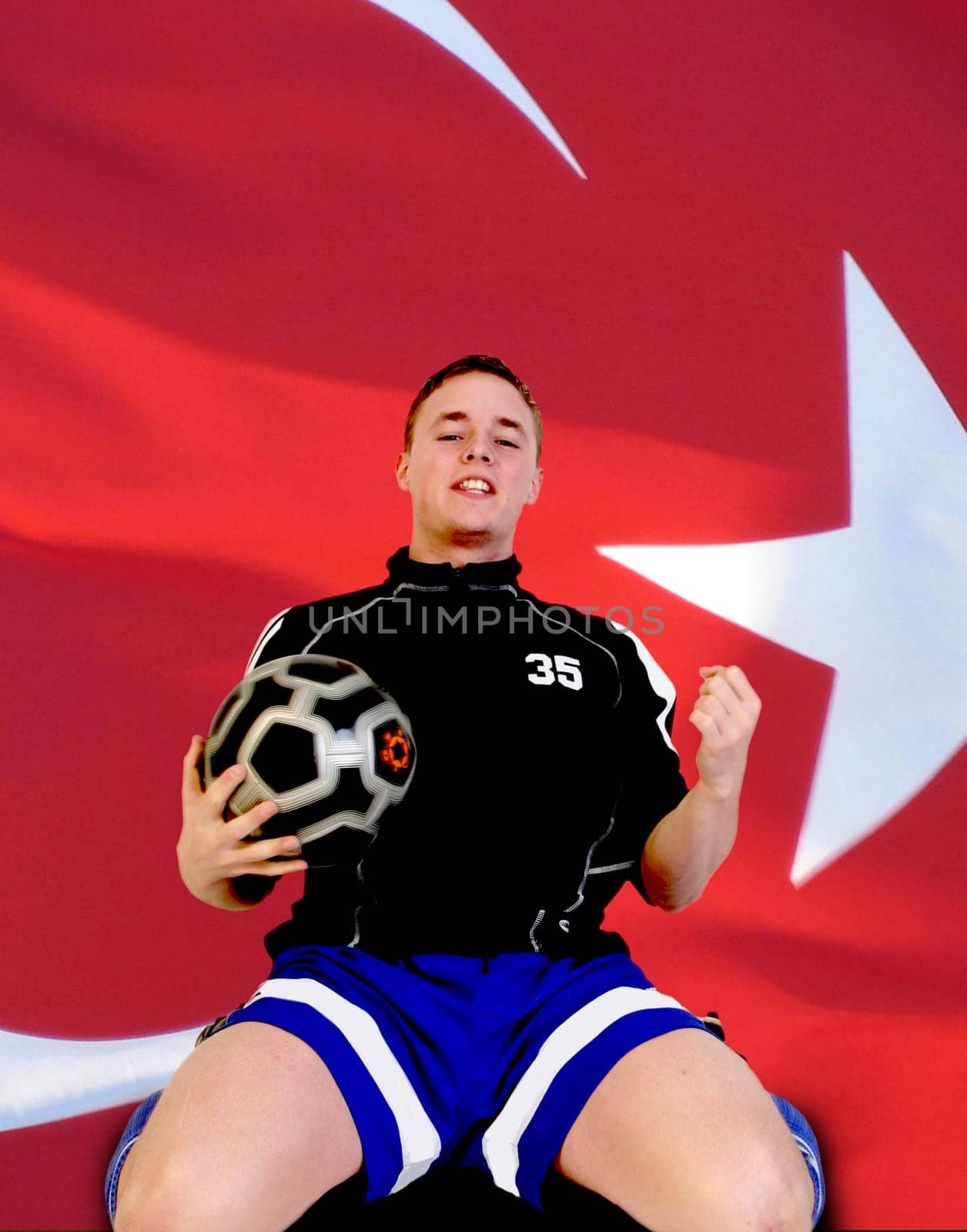 Jubilation in front of the Turkish flag