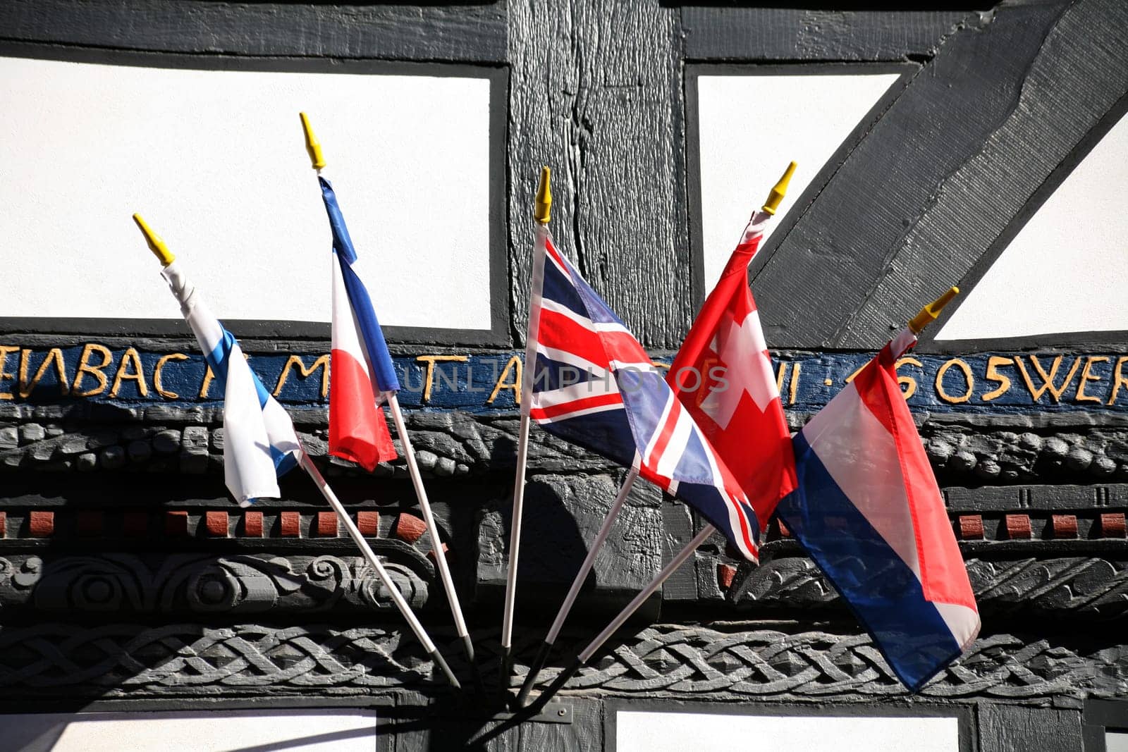 Country flags on a house façade