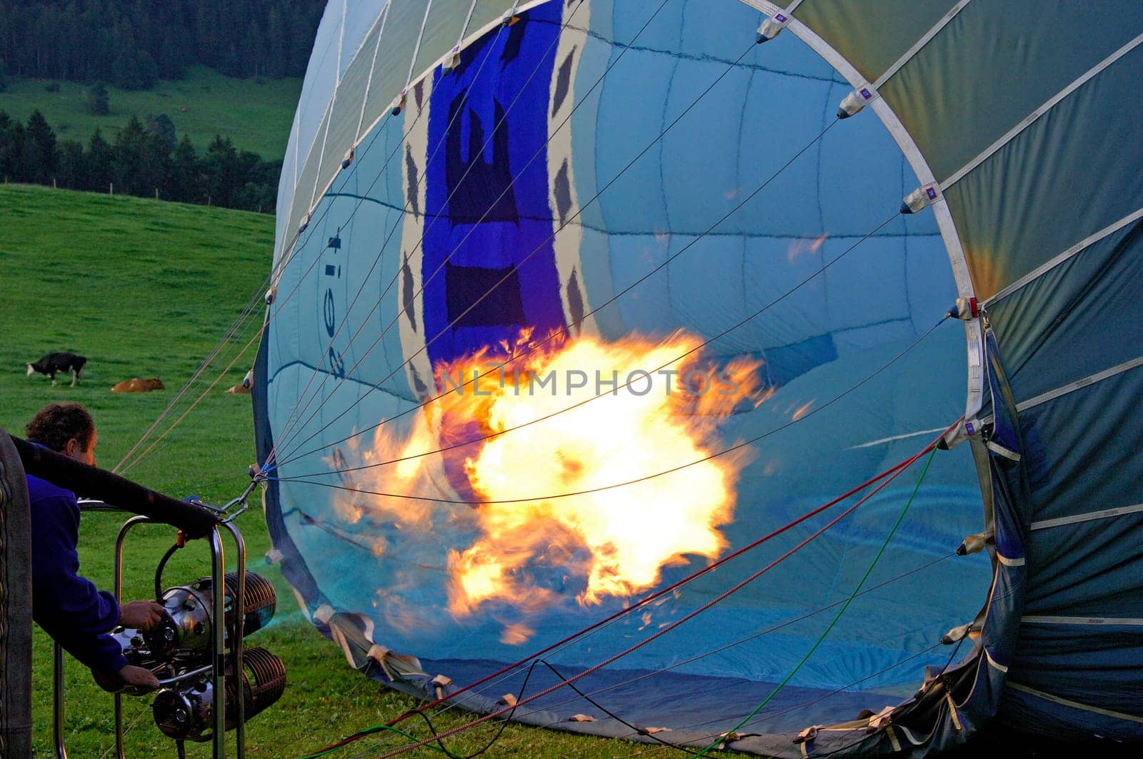 Preparing a hot air balloon for take-off