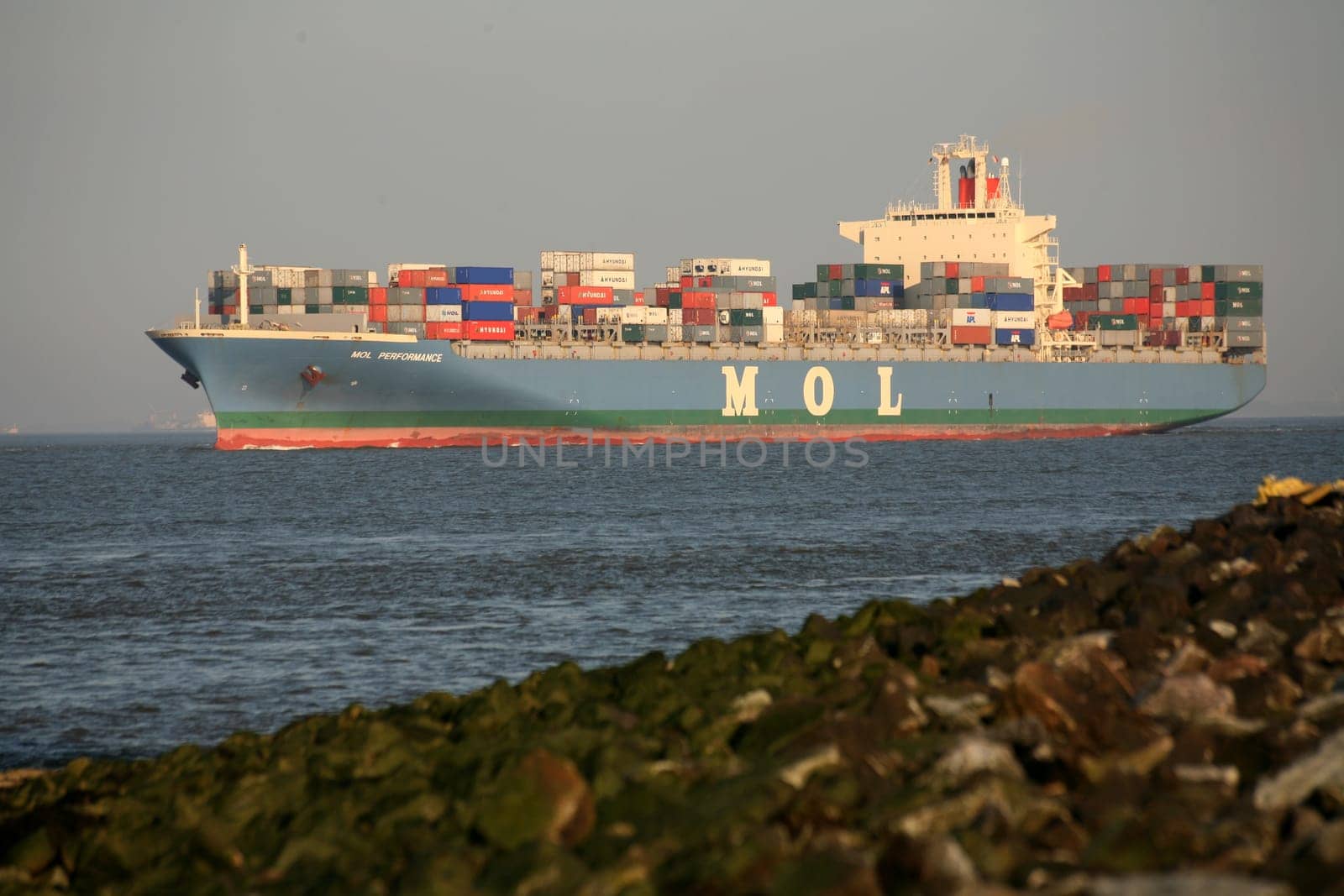 Freighter off the North Sea coast near Cuxhaven