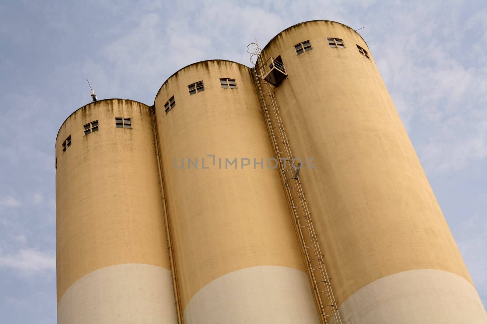 Very tall grain silos of a food factory
